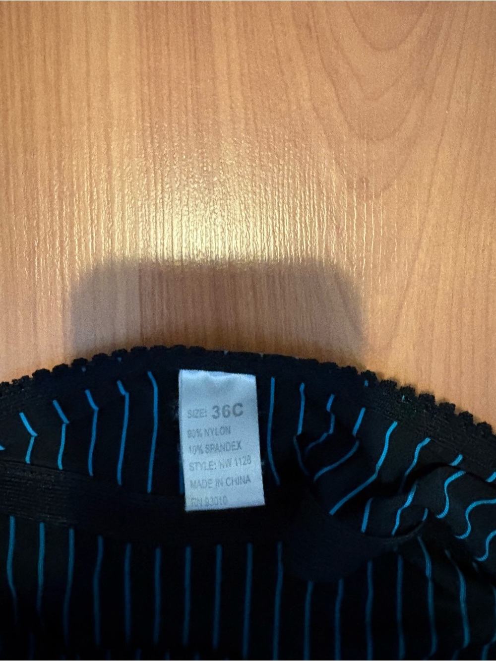 Black Pinstripe Camisole Slip with Teal Trim and Ruffle Hem - Picture 3 of 5